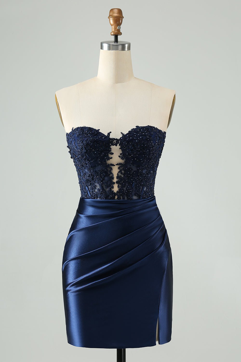 Sparkly Royal Blue Bodycon Strapless Hollow Out Mini Dress with Lace - Image 5