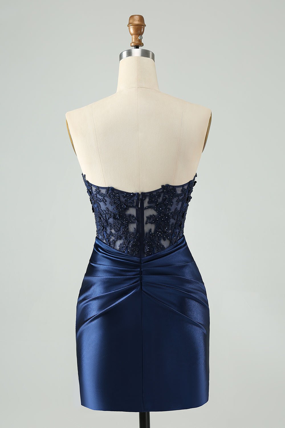 Sparkly Royal Blue Bodycon Strapless Hollow Out Mini Dress with Lace - Image 6