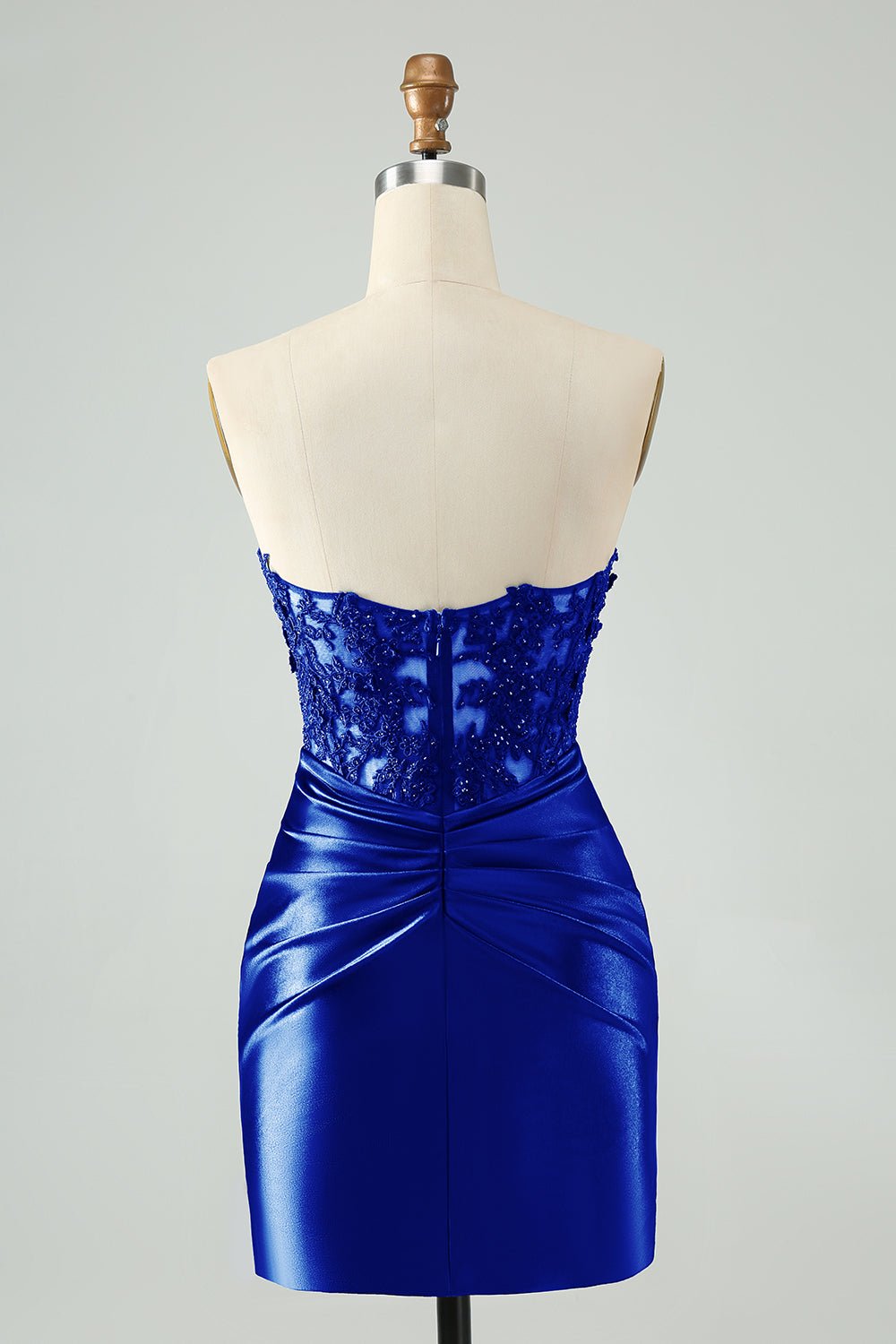 Sparkly Royal Blue Bodycon Strapless Hollow Out Mini Dress with Lace - Image 2