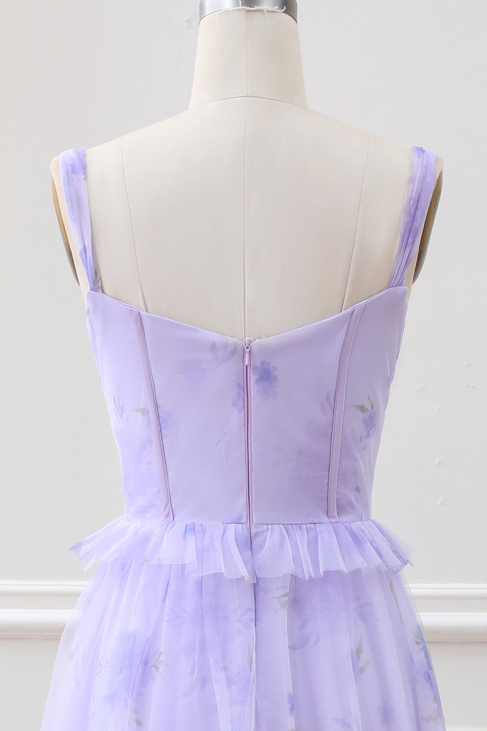 Lavender A Line Corset Spaghetti Straps Floral Tiered Maxi Dress - Image 7