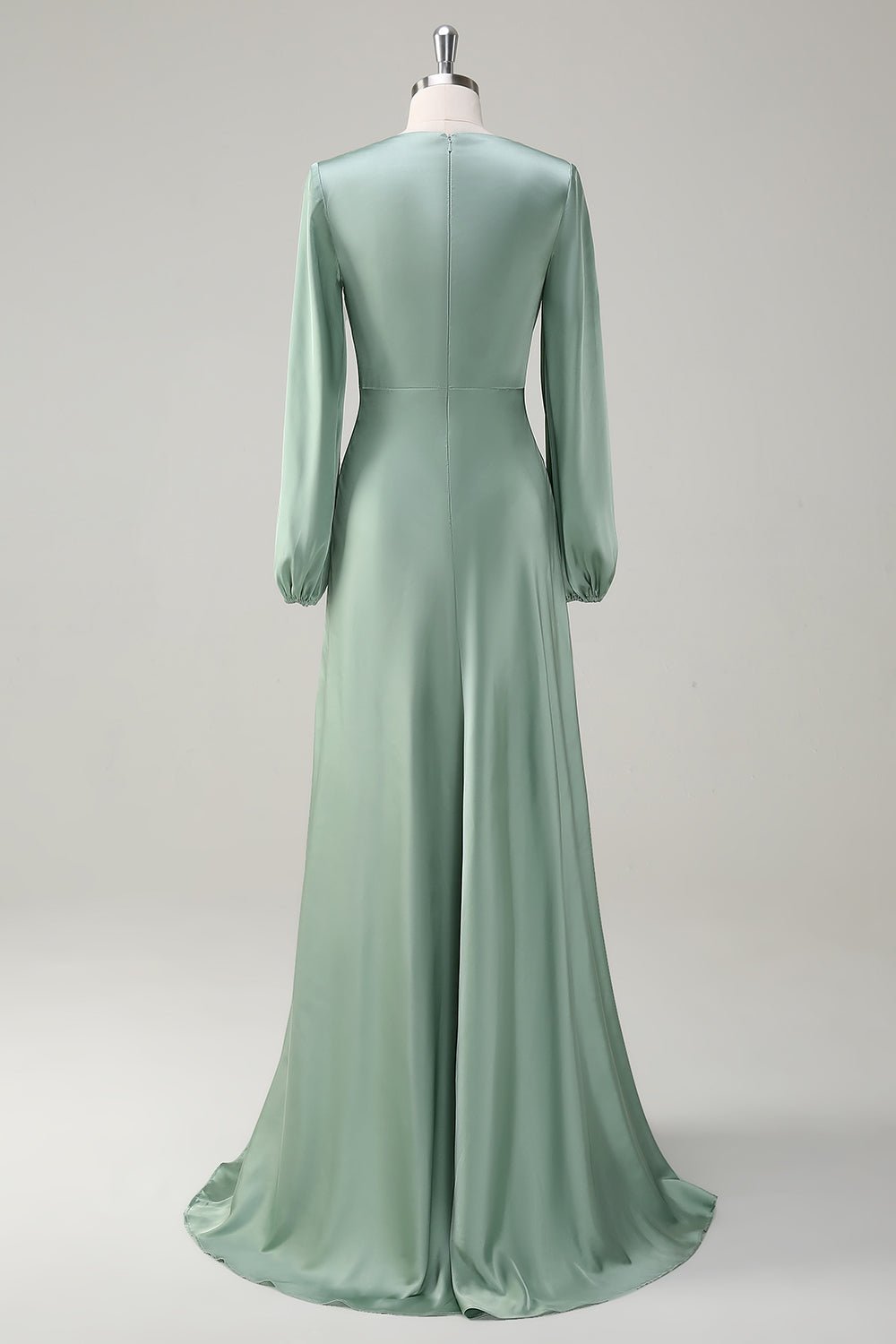 Modest Long Sleeve Round Neck Sage Bridesmaid Dress - Image 2