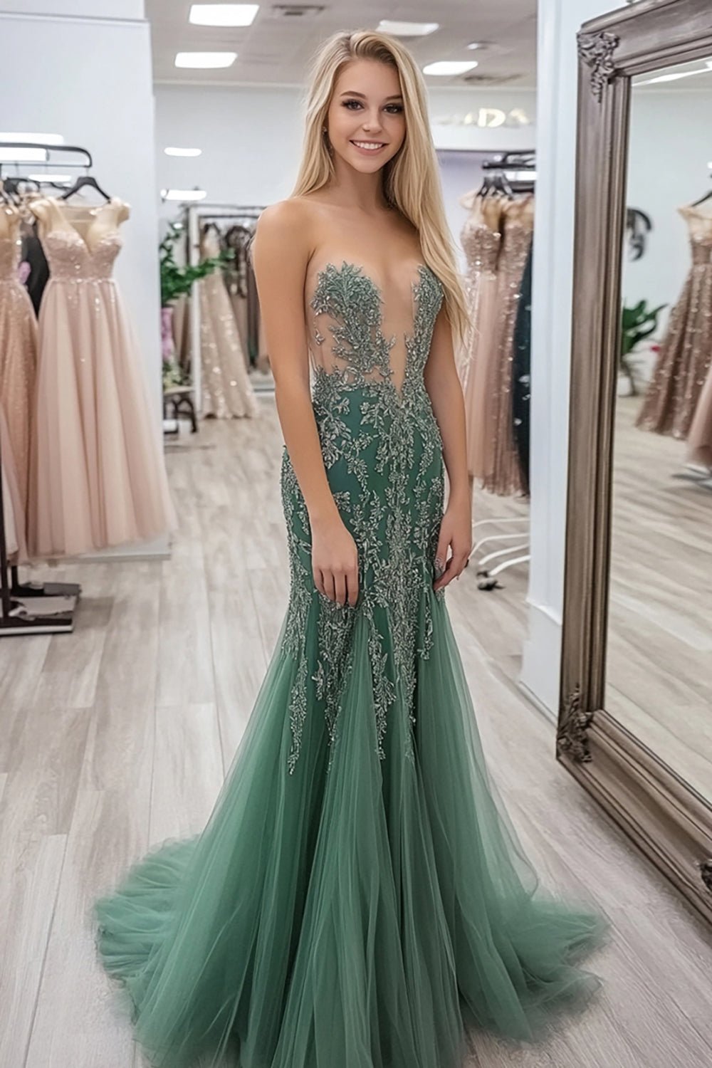 Agave Tulle Lace Sweetheart Sheath Prom Dress