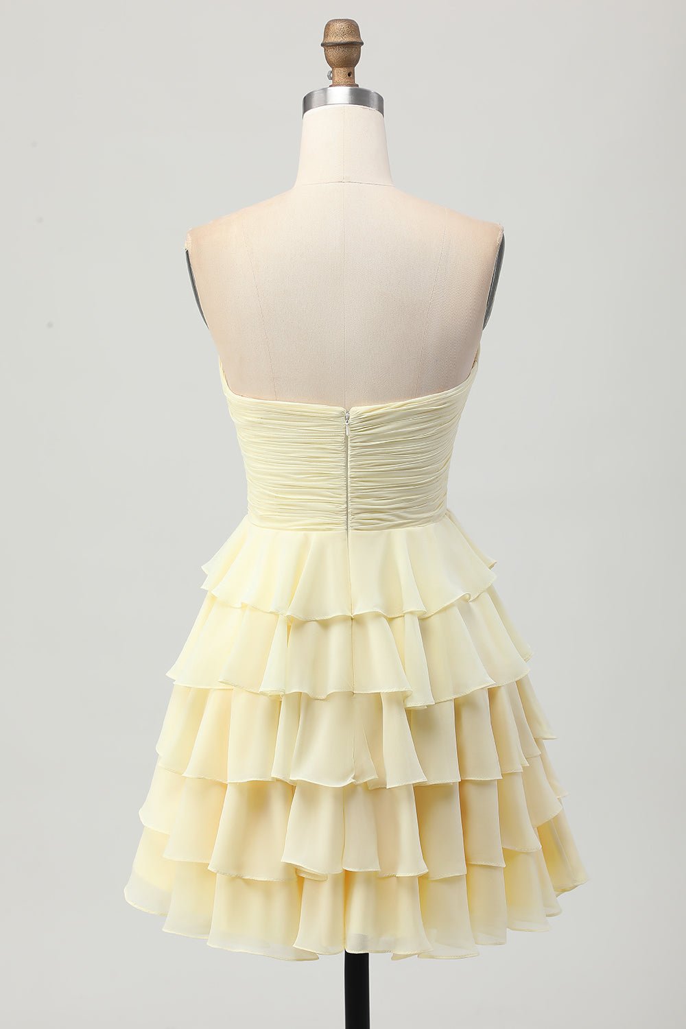 Light Yellow Strapless Tiered Ruffle A-Line Homecoming Dress - Image 4