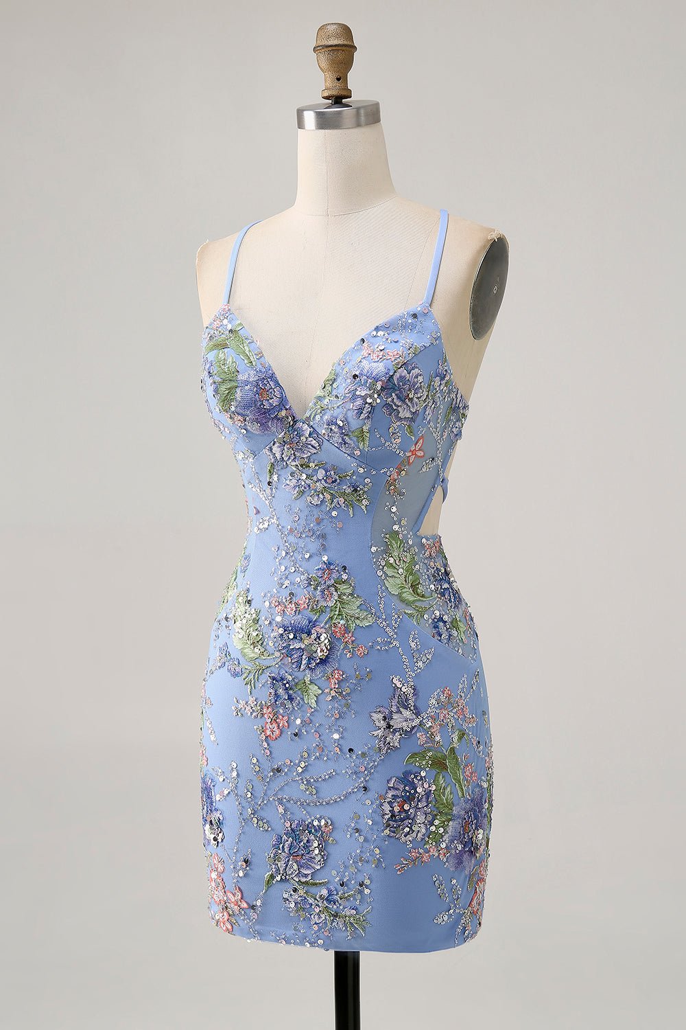 Floral Bodycon Sequin Pink Homecoming Dress with Lace-up Back - Image 17