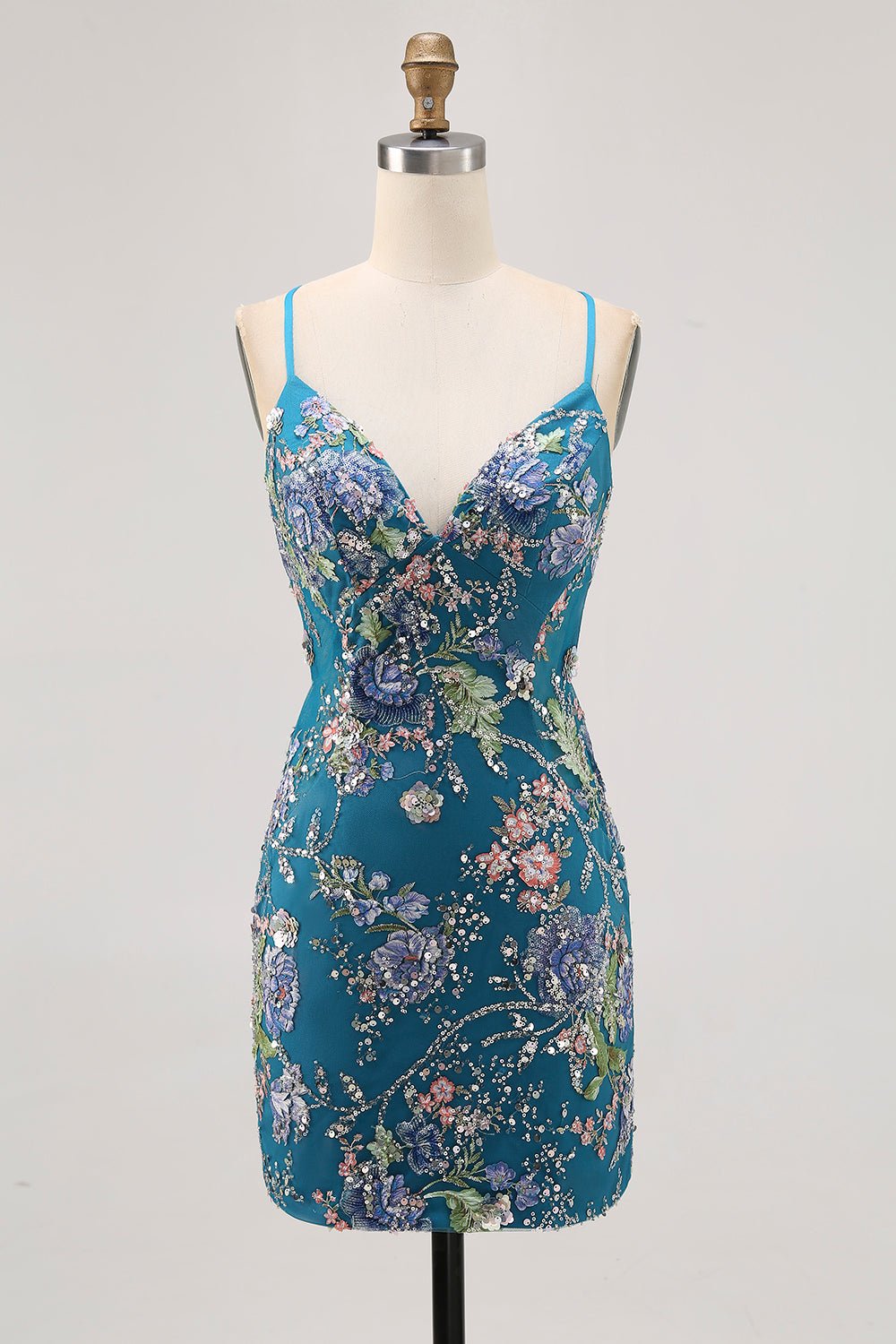 Floral Bodycon Sequin Pink Homecoming Dress with Lace-up Back - Image 22