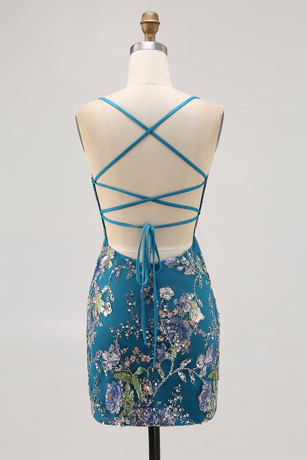 Floral Bodycon Sequin Pink Homecoming Dress with Lace-up Back - Image 23