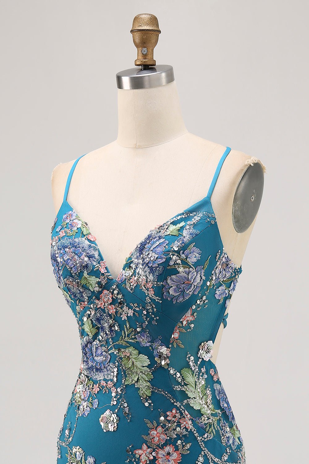 Floral Bodycon Sequin Pink Homecoming Dress with Lace-up Back - Image 27