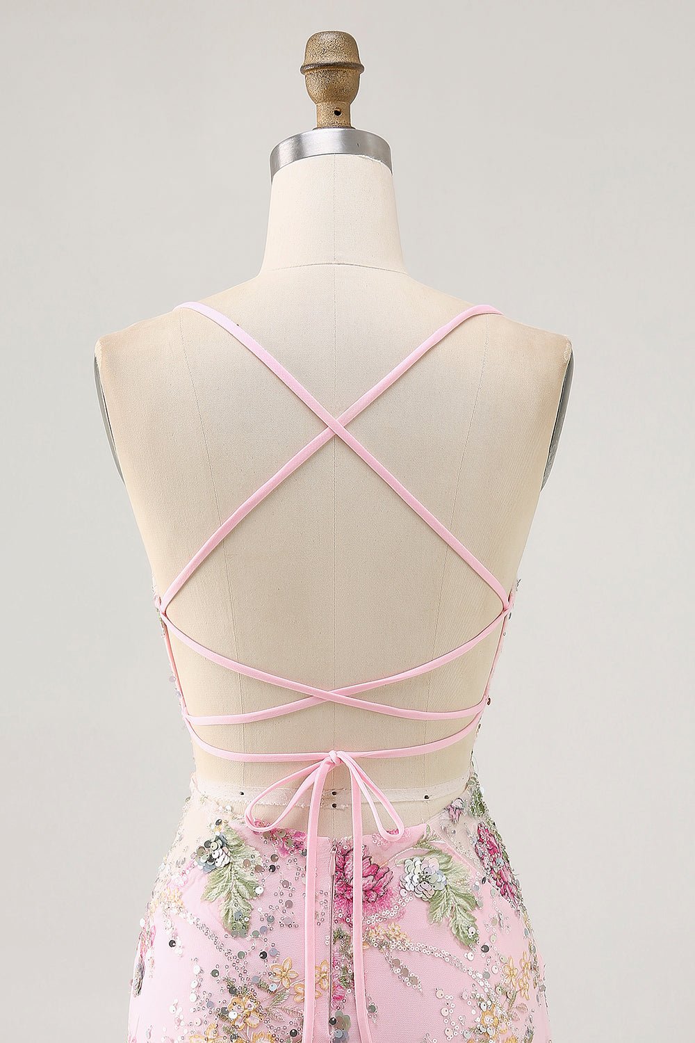 Floral Bodycon Sequin Pink Homecoming Dress with Lace-up Back - Image 7