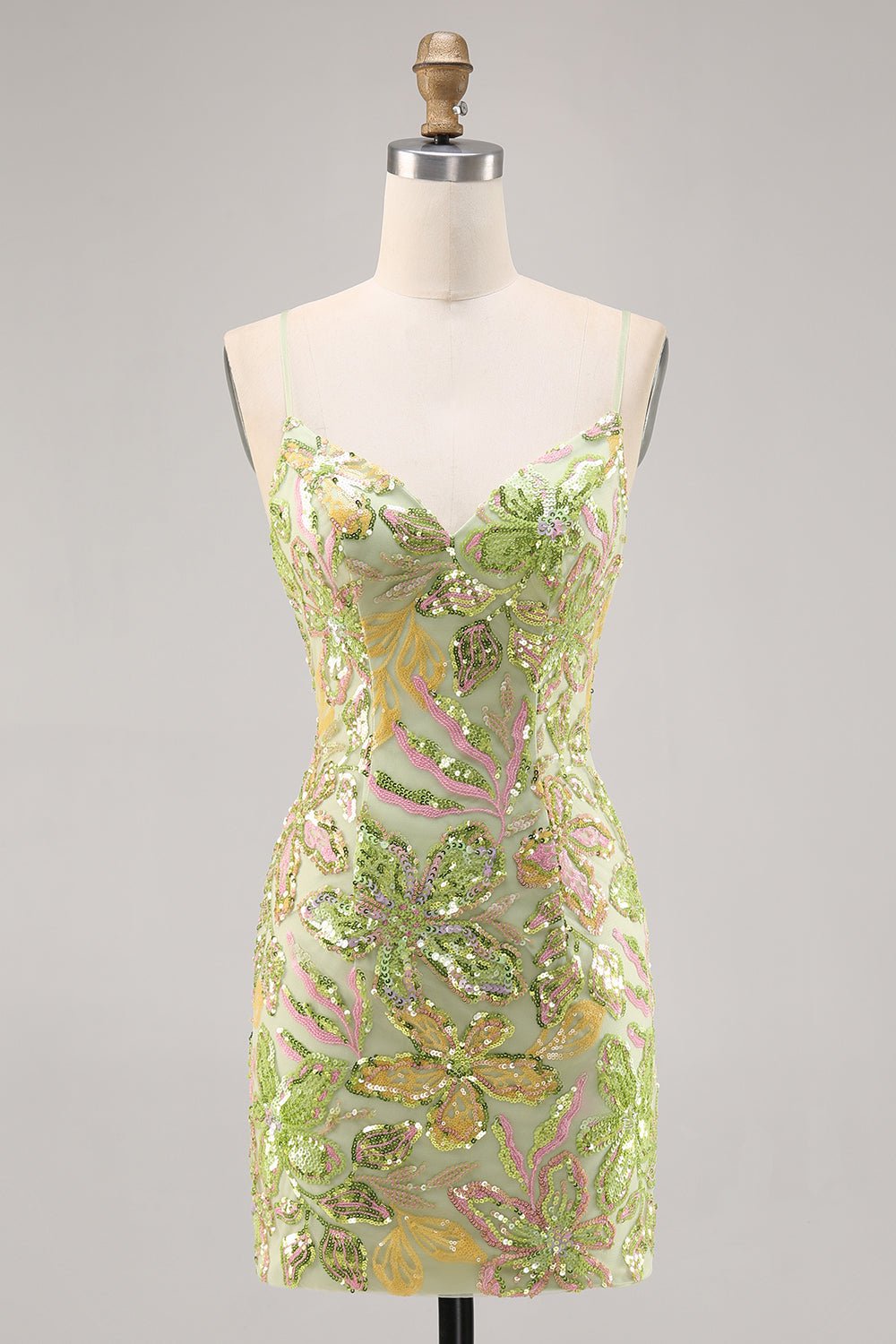 Sparkly Green Spaghetti Straps Tight Homecoming Dress