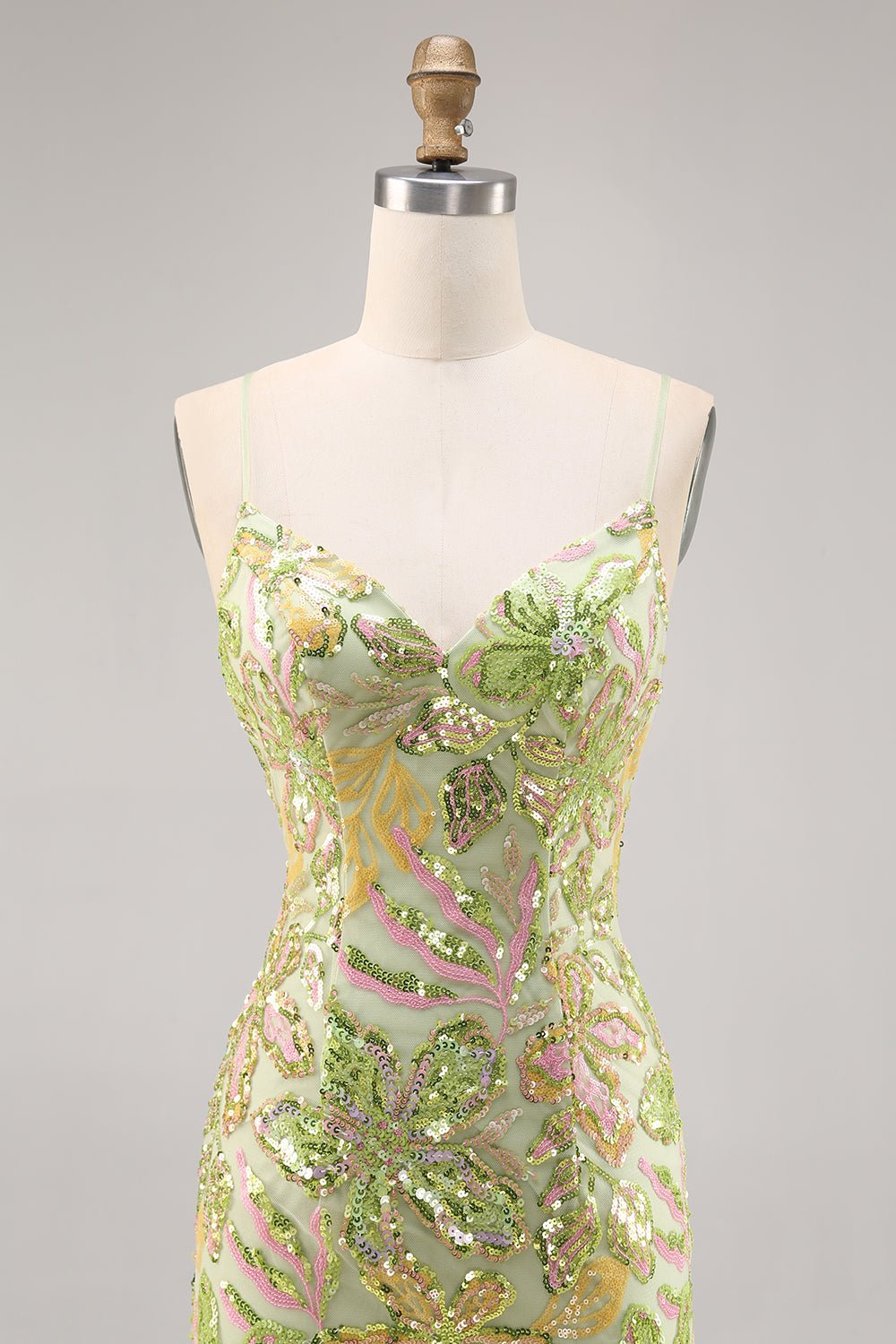 Sparkly Green Spaghetti Straps Tight Homecoming Dress - Image 4