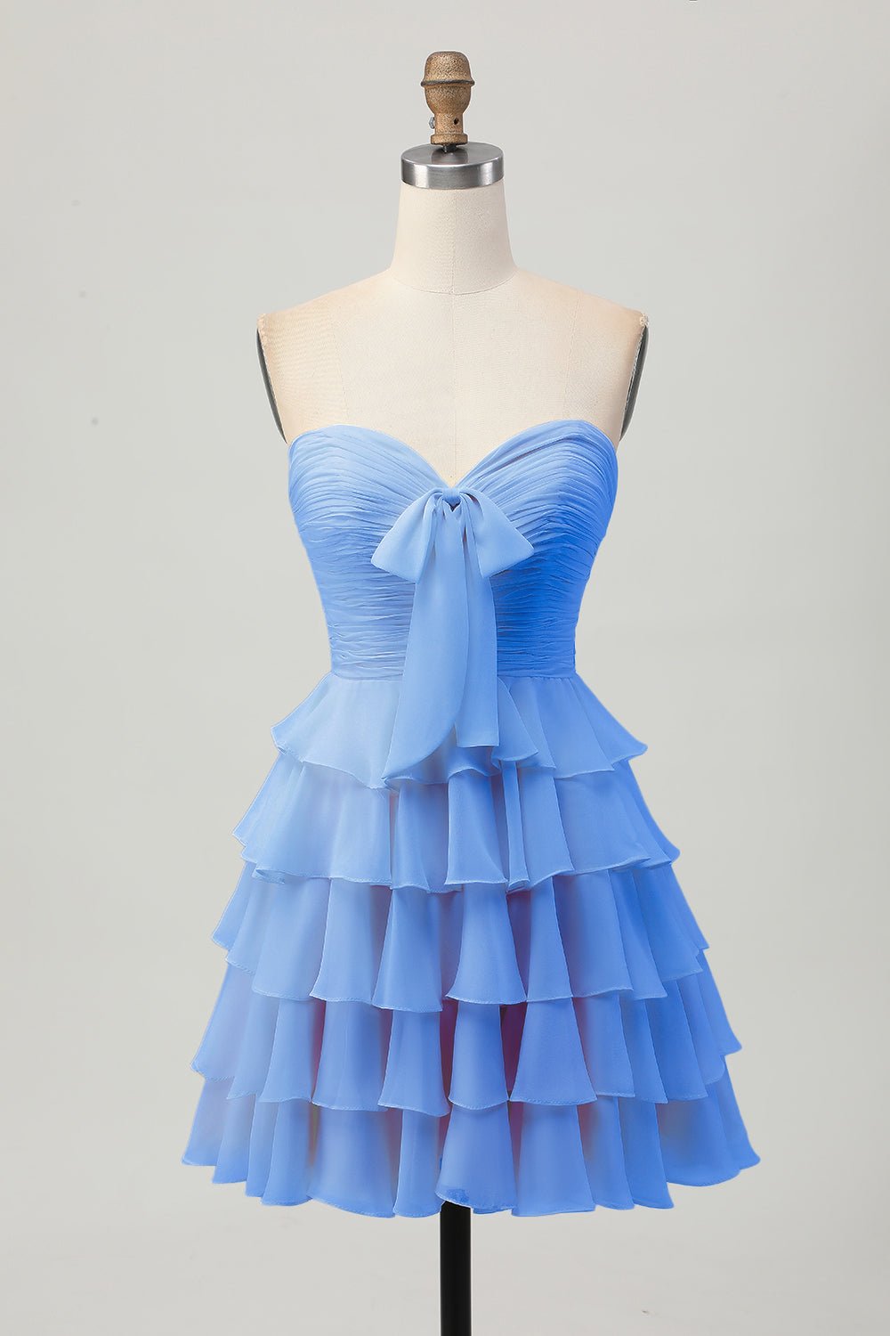 Light Yellow Strapless Tiered Ruffle A-Line Homecoming Dress - Image 27