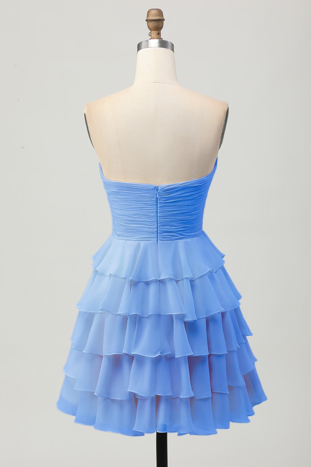 Light Yellow Strapless Tiered Ruffle A-Line Homecoming Dress - Image 28