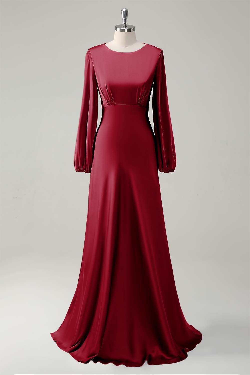 Modest Long Sleeve Round Neck Sage Bridesmaid Dress - Image 9