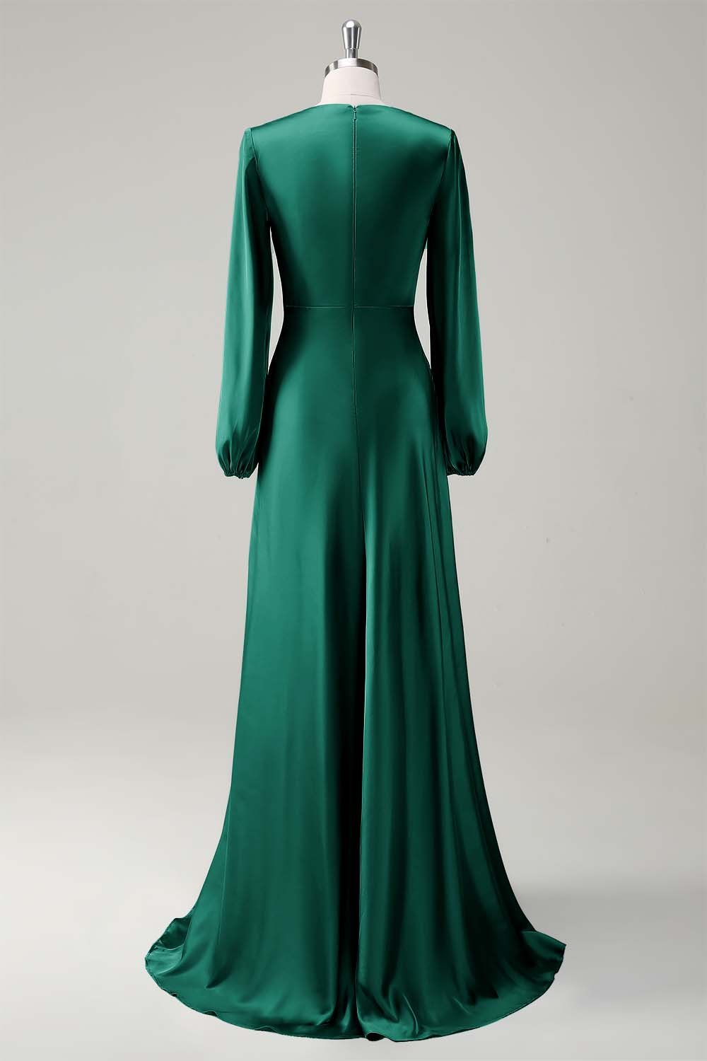 Modest Long Sleeve Round Neck Sage Bridesmaid Dress - Image 12