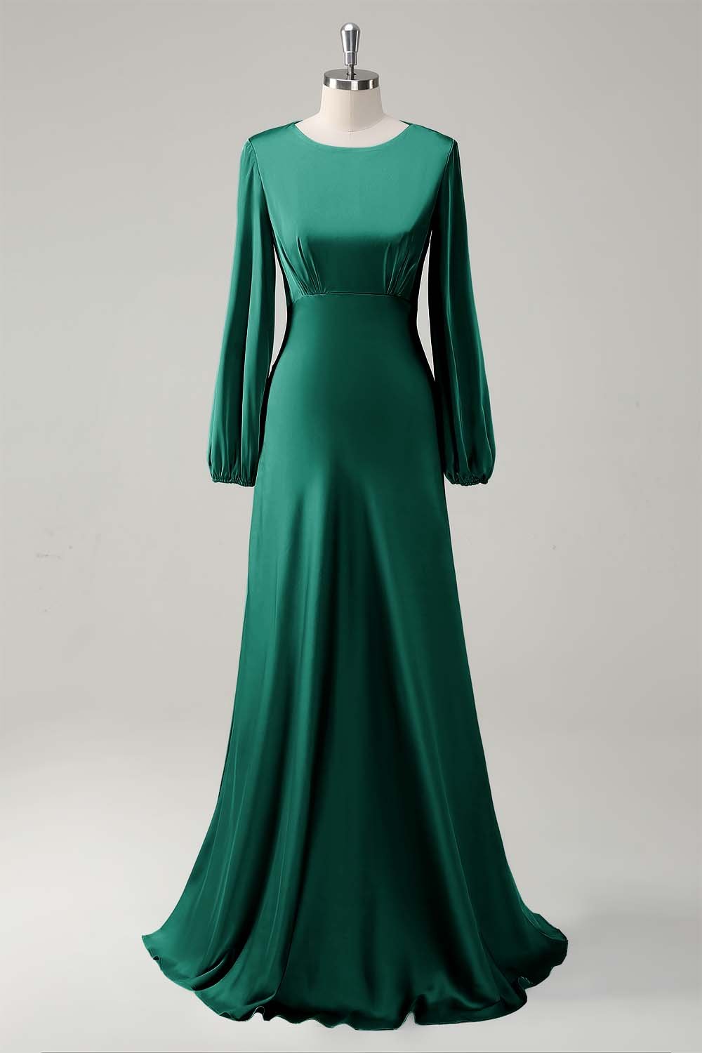 Modest Long Sleeve Round Neck Sage Bridesmaid Dress - Image 11