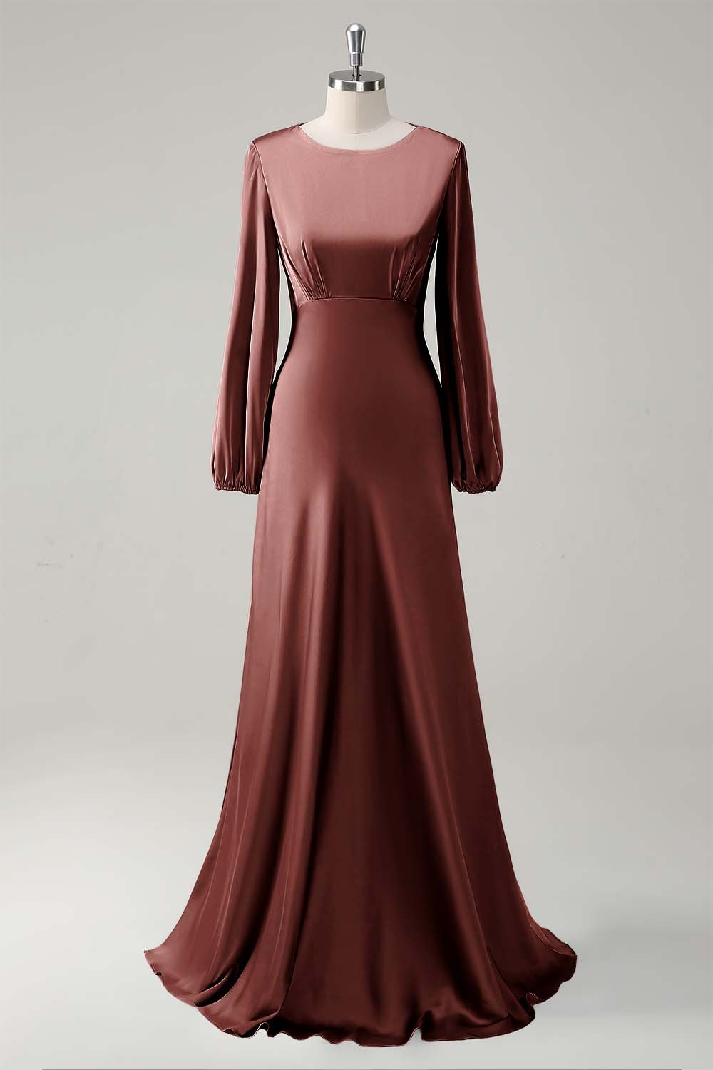Modest Long Sleeve Round Neck Sage Bridesmaid Dress - Image 17