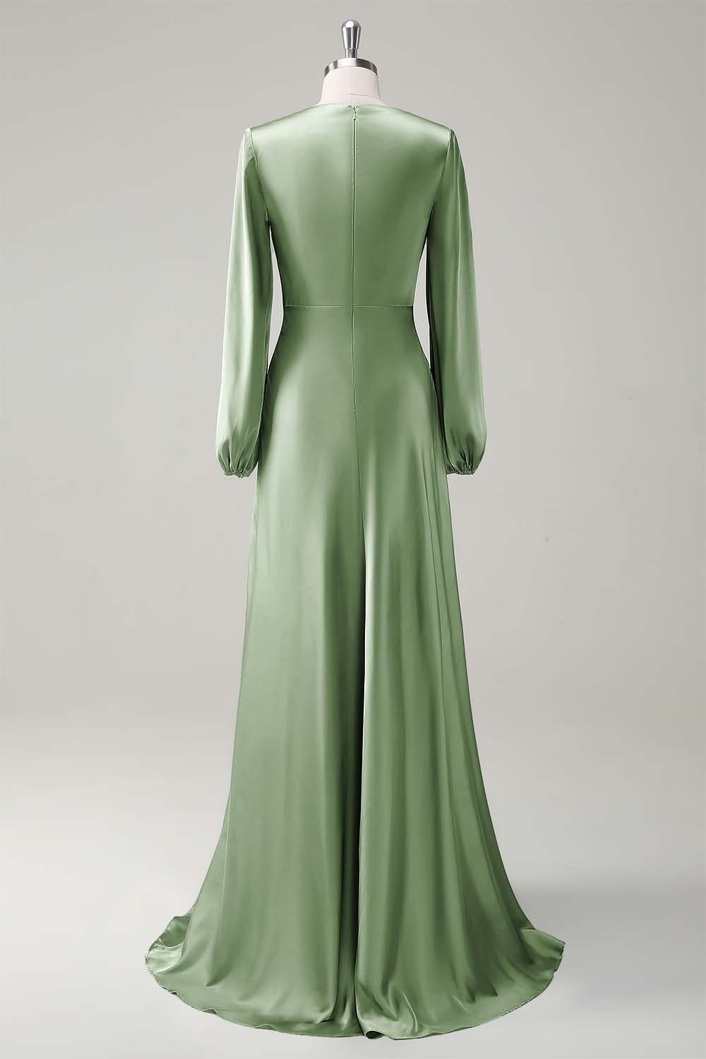 Modest Long Sleeve Round Neck Sage Bridesmaid Dress - Image 20