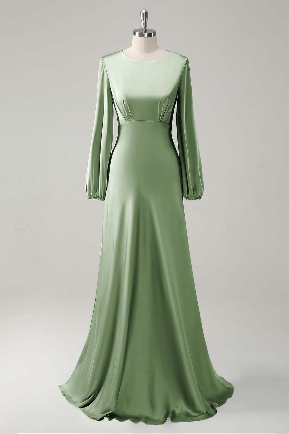 Modest Long Sleeve Round Neck Sage Bridesmaid Dress - Image 19