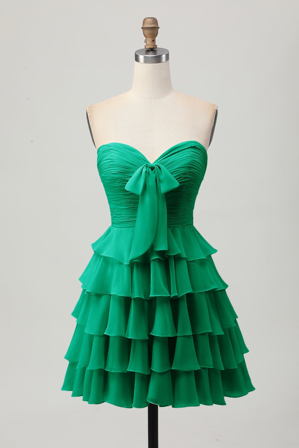 Light Yellow Strapless Tiered Ruffle A-Line Homecoming Dress - Image 13