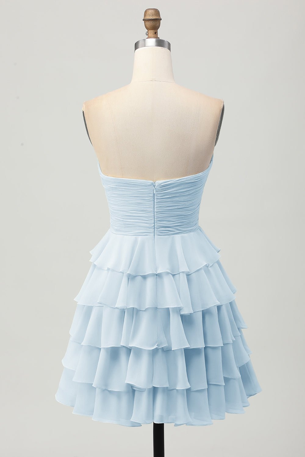 Light Yellow Strapless Tiered Ruffle A-Line Homecoming Dress - Image 16