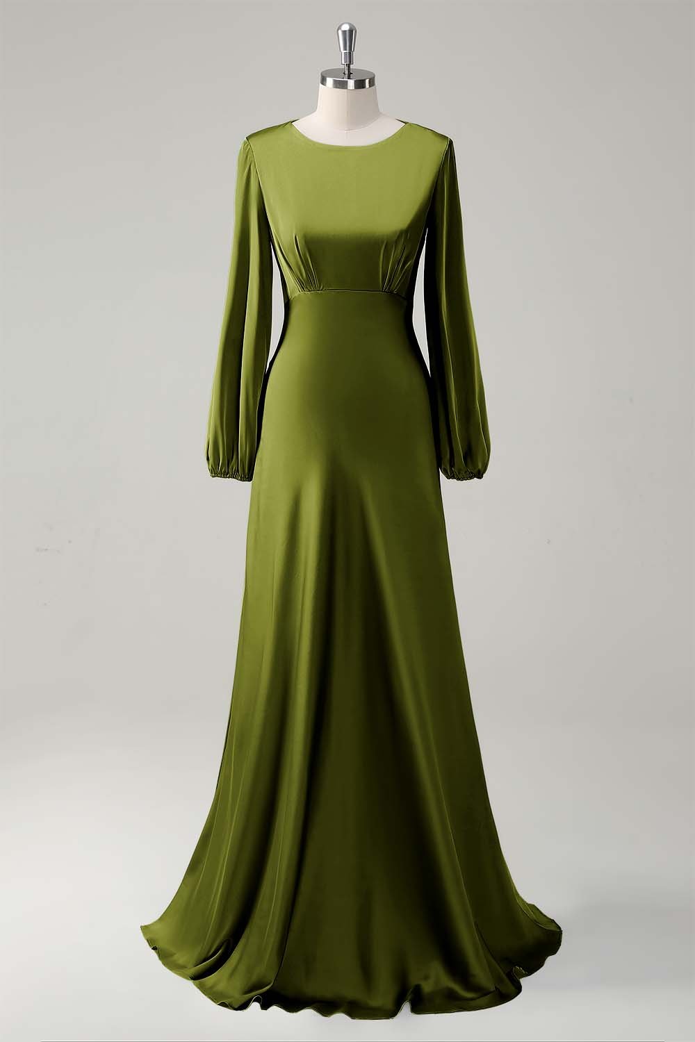 Modest Long Sleeve Round Neck Sage Bridesmaid Dress - Image 21