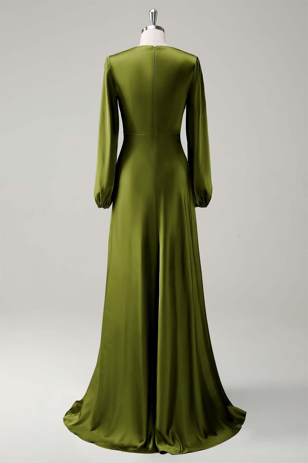Modest Long Sleeve Round Neck Sage Bridesmaid Dress - Image 22
