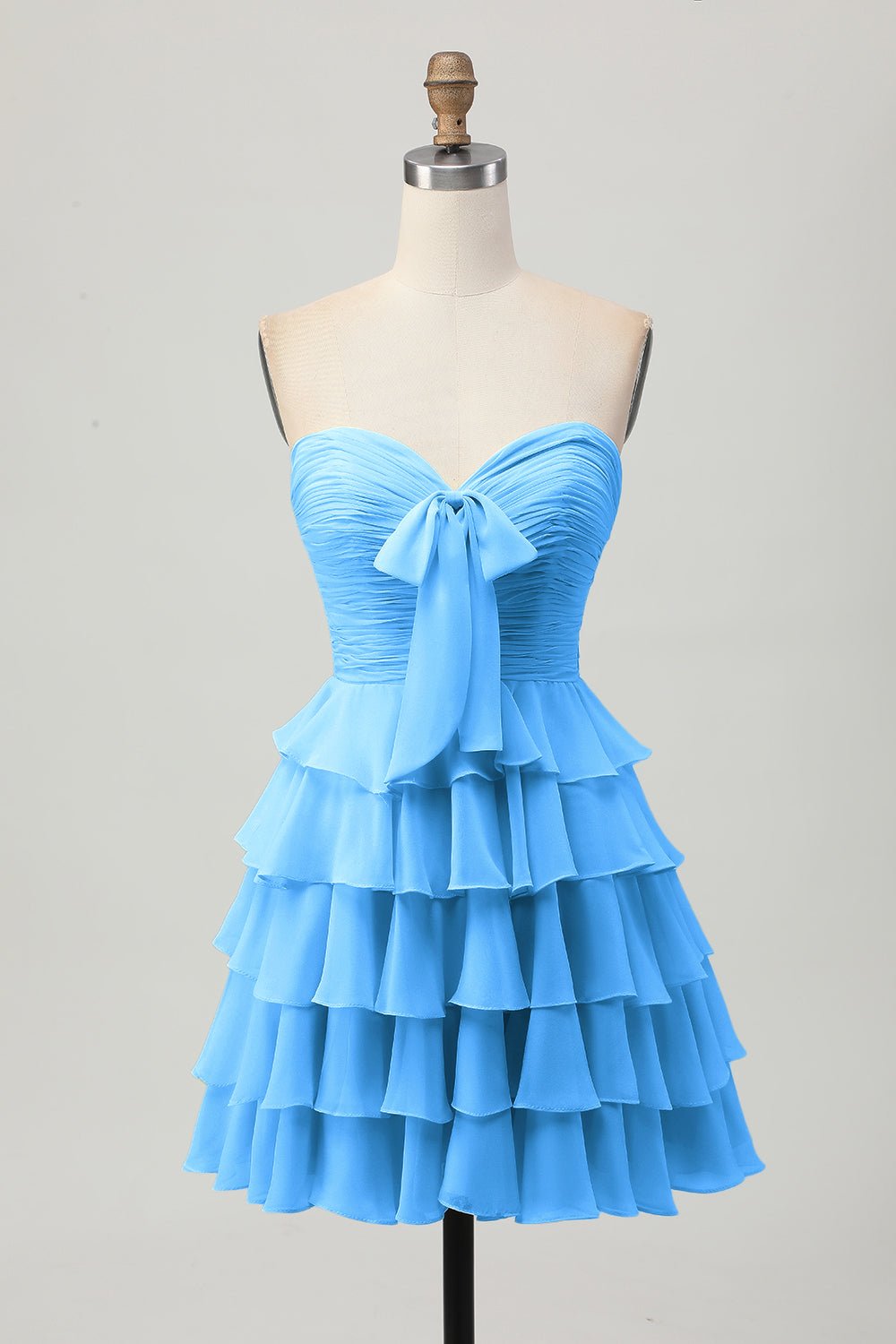 Light Yellow Strapless Tiered Ruffle A-Line Homecoming Dress - Image 11