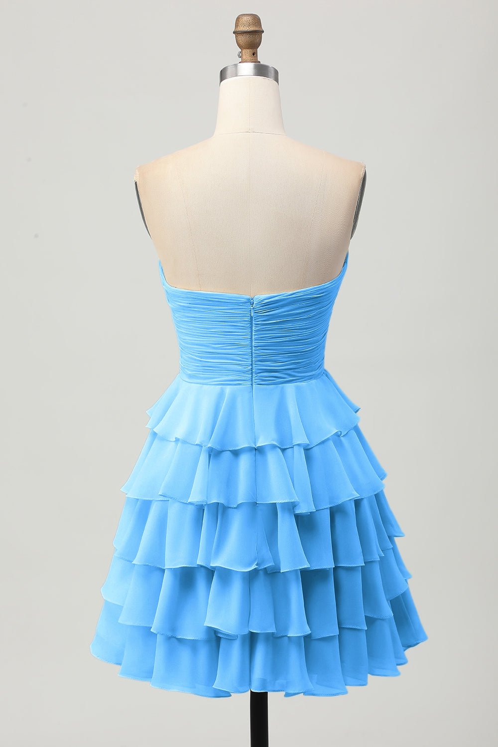 Light Yellow Strapless Tiered Ruffle A-Line Homecoming Dress - Image 12