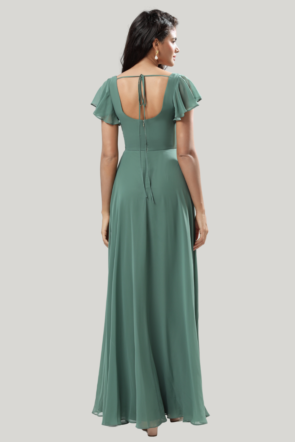 A-Line Eucalyptus Square Neck Ruffles Maxi Dress with Slit - Image 2