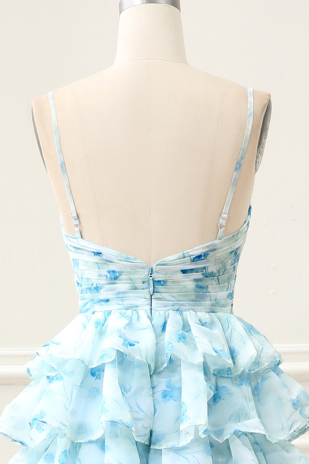 A Line Spaghetti Straps Cut Out Tiered Blue Tiered Maxi Dress - Image 5