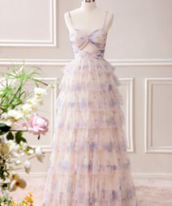 Lavender Flower Tiered Princess Maxi Dress