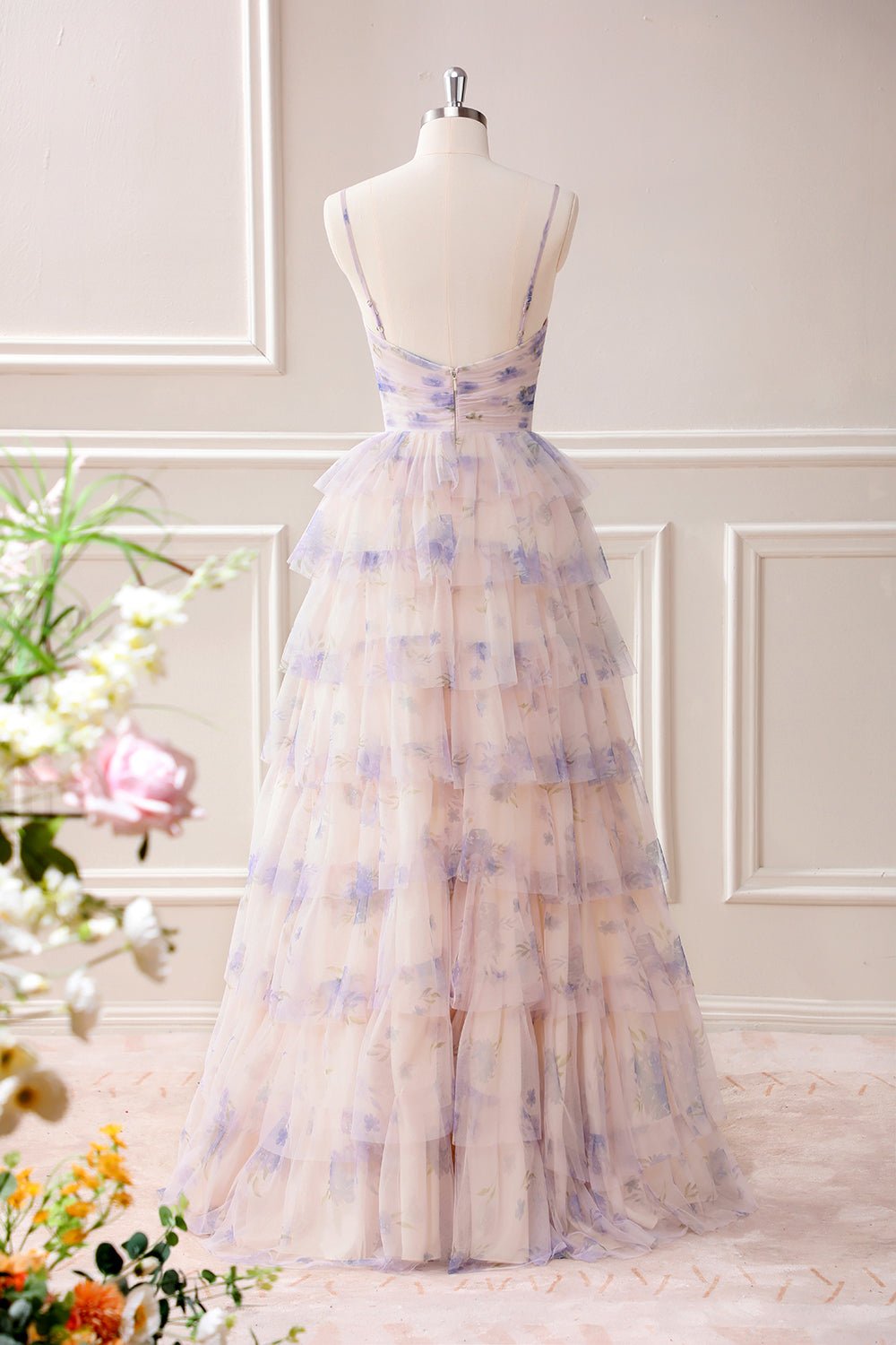 Lavender Flower Tiered Princess Maxi Dress - Image 2