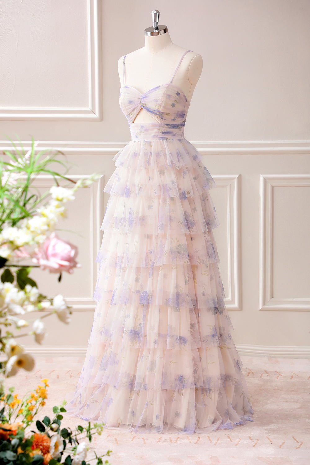 Lavender Flower Tiered Princess Maxi Dress - Image 3